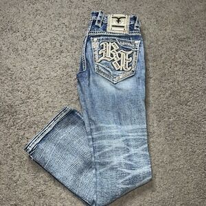 Rock Revival Jeans Mens 29x30 Betany Slim Boot Distressed Mid Wash Denim